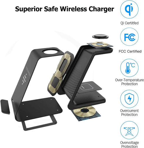 Wireless Charger for Apple,3 in 1 Qi-Certified Fast Charging Station Stand for iPhone 14/13/12,13/12 Pro,13/12 Pro Max,11/X/XS/XR/8,Apple Watch 7/...