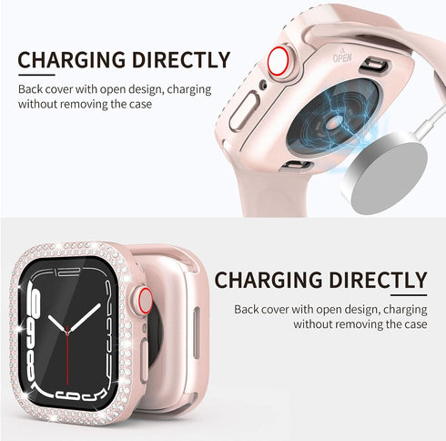 2 in 1 Waterproof Bling Case Compatible for Apple Watch 40mm Screen Protector SE Series 6/5/4, Women Glitter Diamond Rhinestone Bumper Face Cover ...