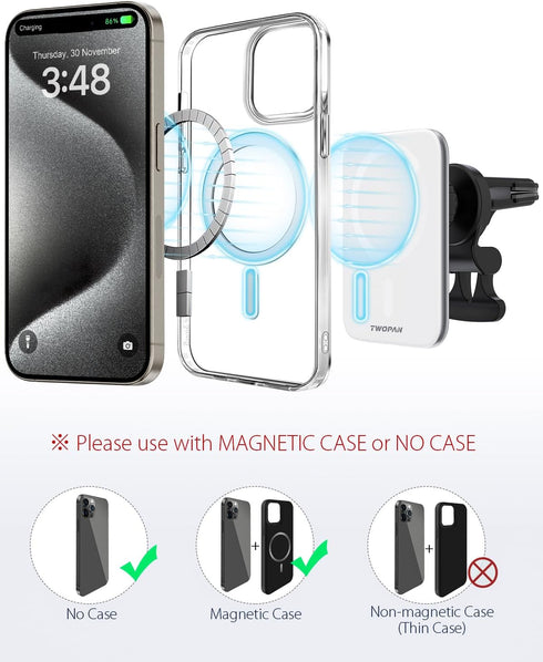 Magnetic Wireless Car Mount Charger, Qi Charging iPhone Wireless Car Charger Mag-Safe Phone Holder Charger Vent for iPhone 15/14/13/12 (No Cable)....