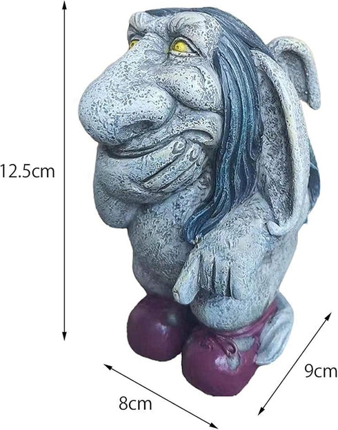 Gray Resin Thinking Gnome Troll Sculpture, Garden Statue Decor for Outdoor Patio Halloween, Christmas Decorations, Parties and Events...