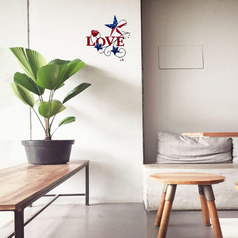 Primitive Country Metal Love Star Wall Art, Americana Hearts and Stars, 4th of July Farmhouse Patriotic Indoor Outdoor Wall Decor (Love)...