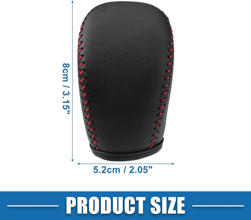 Gear Shift Head Knob Cover Transmission Lever Trim for Infiniti Q50 2018 2019 2020 2021 2022 2023 2024 Faux Leather Black Red Stitches...