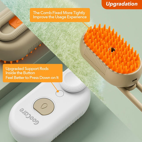 2nd Generation Spray Pet Grooming Brush for Dogs & Cats, 3-in-1 Design: Hair Remover, Cleaning Brush and Massaging Brush (GooCare-Khaqi)...