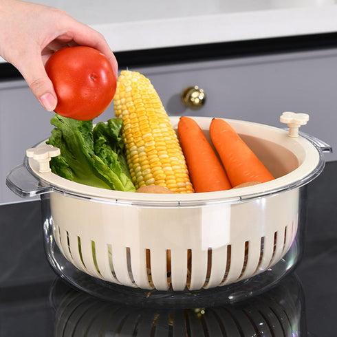 Kitchen Colanders Bowl Set 2 in 1 Fruit Vegetable Washing Food Strainers, Large Plastic Double Layered Strainer Basket for Pasta, Spaghetti, Berry...