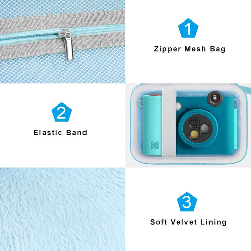 Canboc Carrying Case Compatible with KODAK Smile+ Wireless Digital Instant Print Camera, Mesh Pocket fit Photo Paper, USB Cable, Blue (Case Only)...