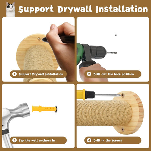 Cat Wall Steps, 11.8 Inch Cat Wall Furniture Drywall, Wall Mounted Cat Stairs for Wall Mounted with Jute Rope Scratching Cat Shelf 2 of Pack (2 Ca...