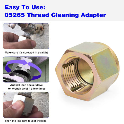 05265 Faucet Thread Cleaner Tool for Household Outdoor Faucet 3/8 Inch Socket Drive or Wrench Hose Thread Cleaning Tool, Hex Thread Cleaner Adapte...
