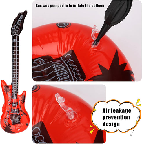 11Pcs Inflatable Rock Star Band Set, Waterproof PVC Music Instruments Party Props Blow Up Guitar Microphones Saxophone for Kids Toy Ornament Karao...