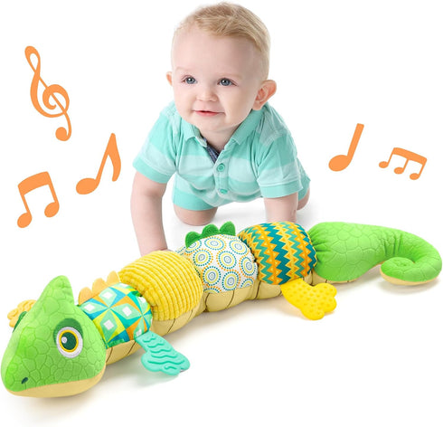 Baby Toys Musical Dinosaur,Infant Stuffed Animal Toys with Crinkle and Rattles,Soft Sensory Toys with Textures for Tummy Time Newborn Boys Girls 0...