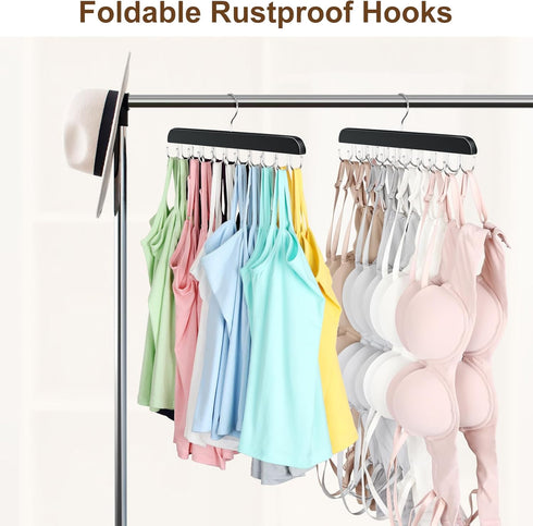 Bra Hanger for Closet, Tank Top Hanger 20 Hooks Capacity Foldable Wood Space Saving Hanger Closet Organizers and Storage for Dorm & Apartment for ...
