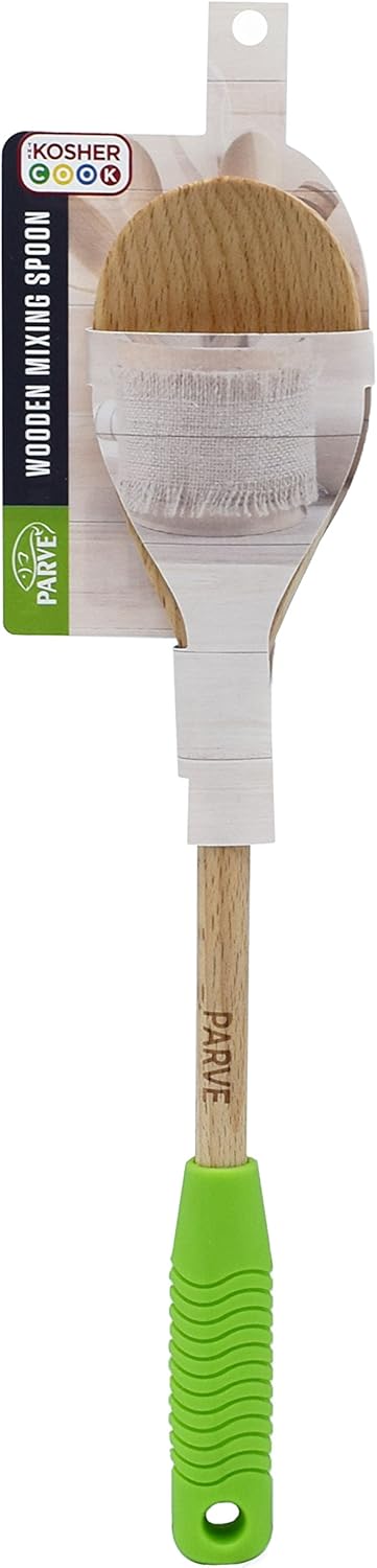 Parve Green Deluxe Wooden Spoon – Heavy Duty, Strong Wood with Ergonomic Handle and Comfortable Grip For Cooking and Baking – Color Coded Kitchen ...