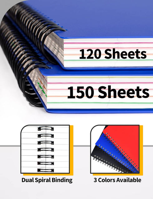 SUNEE 5 Subject Notebook College Ruled - 300 Pages, 8.2"x10.8", 5 Pocket Colored Dividers, 3-Hole Punched Paper, Blue...