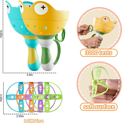 Outdoor Toys, Flying Disc Launcher Toy, 2 Disc Launchers with 16 Discs, Outside Toys for Kids Ages 4-8, Fun Family Outdoor Game,Summer Gifts for A...