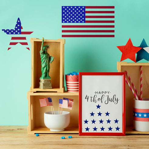 12 Pieces Independence Day American Flag 50 Star Stencil Template 3 Size Patriotic Star Stripe Stencils Memorial 4th of July Reusable DIY Painting...
