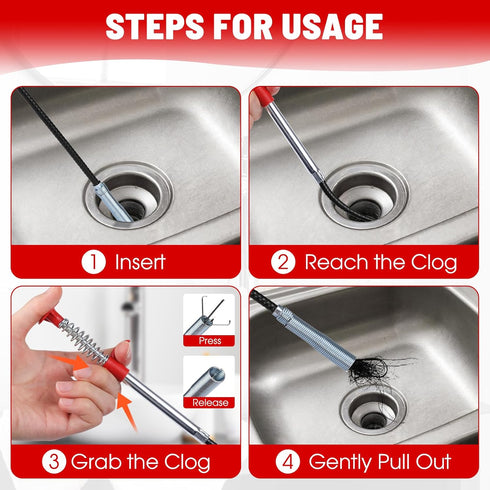 79 Inch Drain Snake Hair Drain Clog Remover Tool, Sink Drain Cleaner for Sewer Kitchen Bathroom Shower Tub Clogged Drains Opener Cleaning Tool-Fle...