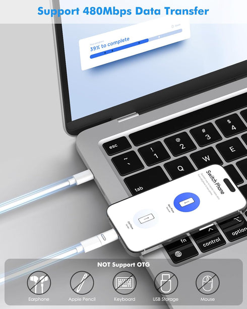 MoKo Lightning Female to USB C Male Adapter, 2 Pack USB-C to Lightning Adapter for iPhone 15/15 Pro/15 Pro Max/15 Plus, iPad Pro/Air, Support Fast...