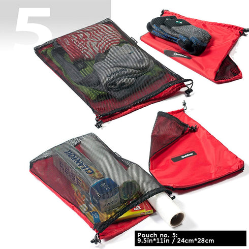 Drawstring Bags Pouch/Ditty Bag/Mesh Stuff Sack Camping Cord Bag Storage 5-in-1 Travel Use Nylon 5 Pieces (Red)...
