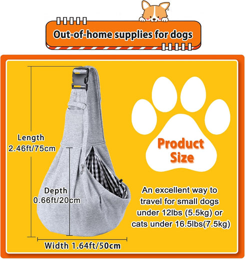 Dog Sling Cat Sling Carrier with Bottom Support, Kanemc Hands Free Sling Bag for 12Lbs Short Dog Small Puppy 16Lbs Clingy Cat Pets, Lightweight & ...