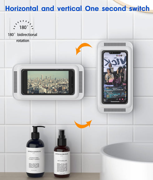Waterproof Shower Phone Holder with 360° Rotation, Angle Adjustable, Enhanced Sound Quality, Wall Mounted Phone Holder for Bathroom Mirror Bathtub...