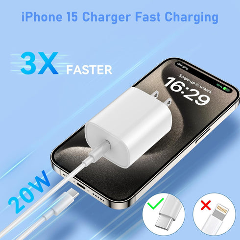 iPhone 15 Pro Charger Fast Charging, 20W USB C Fast Charger Block with 10ft Long USB C Charging Cable Cord for iPhone 15/15 Pro/15 Pro Max/15 Plus...