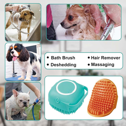 2Pack Dog Bath Brush, Dog Bath Scrubber Shampoo Dispenser Brush, Pet Bath Massage Shower Soap Brush Soft Silicone for Short & Long Haired Dogs and...