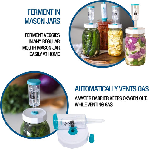 Sauer System Fermentation Airlocks – Lids, Grommets, Gaskets, Stoppers – for Regular Mouth Mason Jars – 4 Pack...