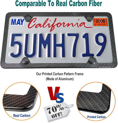 Aootf Carbon Fiber License Plate Frame- Heavy Duty Black Aluminum Car Tag Cover Printed Carbon Patterns, Slim Front & Rear Holders Mount Hardware ...