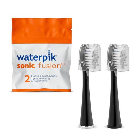 Waterpik Genuine Full Size Replacement Brush Heads With Covers for Sonic-Fusion Flossing Toothbrush SFFB-2EB, 2 Count Black...