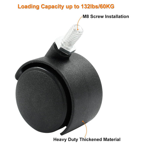 4pcs 1.5 Inch Swivel Caster Wheels, Black Nylon M8 Threaded Stem Caster Wheels, Heavy Duty Swivel Stem Casters Wheels Replacement for Furniture, T...