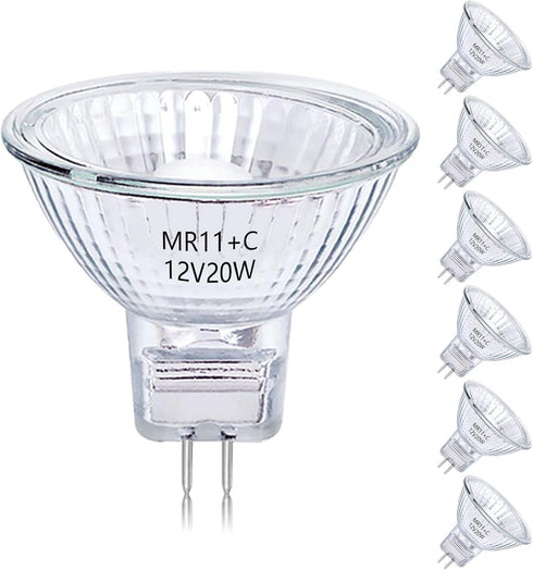 MR11 Halogen Bulb 12v 20W, 6-Bag MR11 Bulb with Glass Cover, Gu4 Double Pin Base, 2700k Warm White Adjustable Light, Applicable to Landscape, Trac...