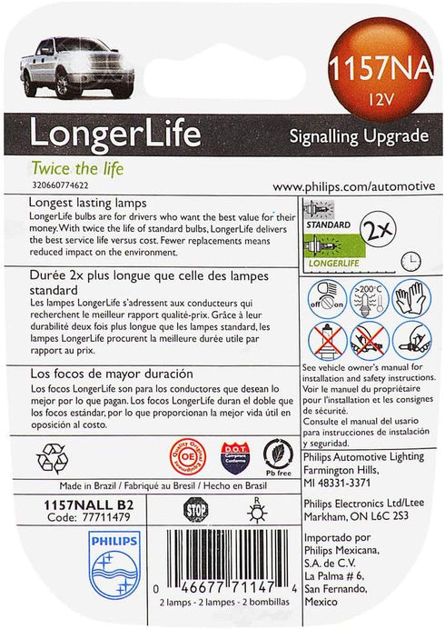 Philips Automotive Lighting 1157NALLB2 LongerLife Miniature Bulb, 2 Pack...