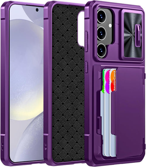 for Samsung Galaxy S24+ Plus Case with Card Holder, Slide Camera Cover & Built-in RFID Blocking & Durable Kickstand Silicone Edge Shockproof Walle...