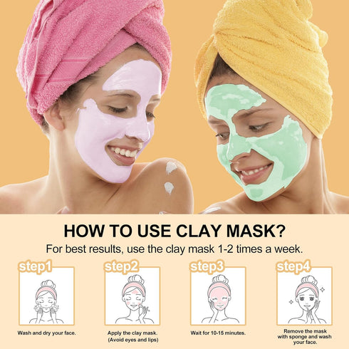 3 Pcs Clay Facial Mask Set - Turmeric Vitamin C Clay Mask - Rose Face Mask, Avocado Mud Mask, Facial Skin Care Mask for Deep Cleansing, Oil Contro...