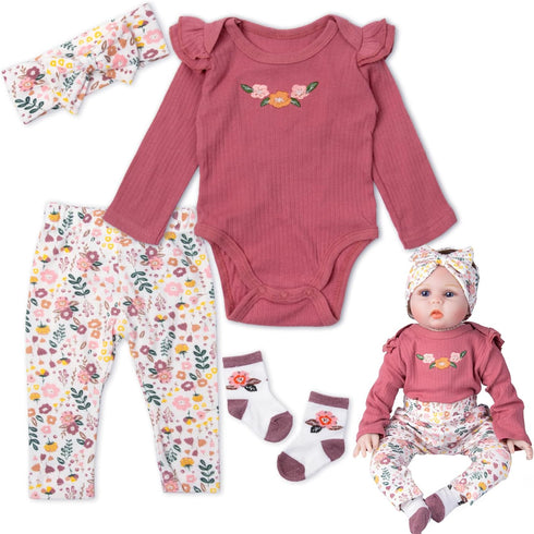 Reborn Baby Dolls Clothes 22 inch Outfit Accessories Flower 4pcs Set for 17-22 Inch Reborn Doll Newborn Girl...
