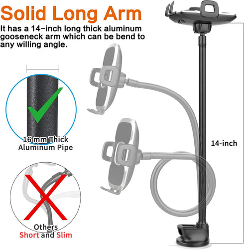 1Zero Solid Car Truck Phone Mount Holder with 14-Inch Gooseneck Long Arm, Windshield Window Mobile Holders w/Industrial-Strength Suction Cup, Anti...