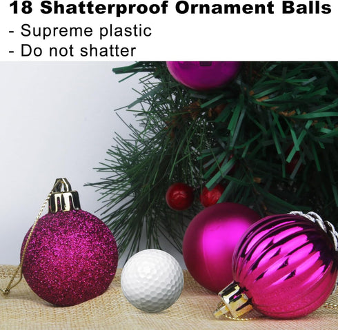 Fuchsia 2.5" Christmas Balls Christmas Tree Decoration Ornaments Shatterproof Hanging Balls for Birthday Halloween Holiday Wedding Decorations Set...