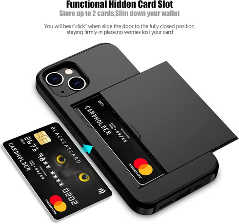 Nvollnoe Compatible with iPhone 15 Case with Card Holder Heavy Duty Protective Dual Layer Shockproof Hidden Card Slot Slim Wallet Phone Cover for ...