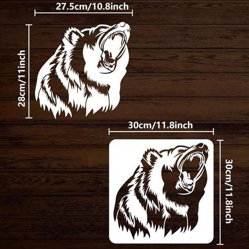 FINGERINSPIRE Growling Black Bear Stencil 11.8x11.8inch Square Growling Bear Painting Template Bear with Big Mouth Large Reusable Drawing Stencil ...