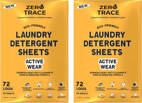 Zero Trace Laundry Detergent Sheets - Formulated for Sweat and Workout Clothes- Plastic Free Eco-friendly (Active Wear 144 Loads)...