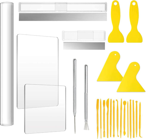 Allazone 25 PCS Acrylic Clay Roller with Acrylic Sheet, Acrylic Sheet Backing Board, Engraving Pen Plastic scraper Clay DIY Tool for Shaping and S...