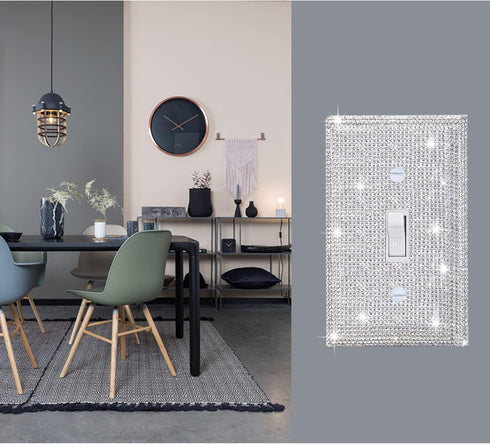 Gaocai 3 Pcs Silver Shiny Silver Rhinestones Light Switch Cover Plate Kitchen Home Decorative Single Toggle Wall Plate Durable Wall Outlet...