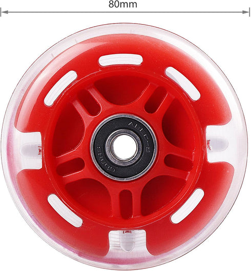 2-Pack 80mm 3-Wheeled Scooter Rear Wheels Light Up Inline Skate Replacement Wheels w/Bearings (Red)...