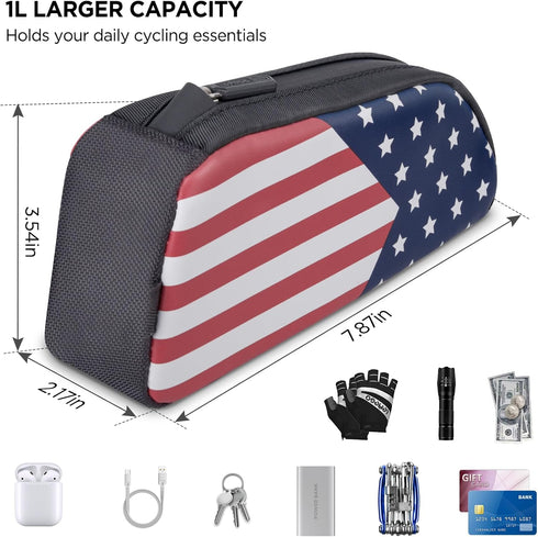 Bike Top Tube Bag Bicycle Front Frame Bag Biking Accessories Cycling Bag American Flag Print Bike Pouch for Mountain Bike Road Bicycles...
