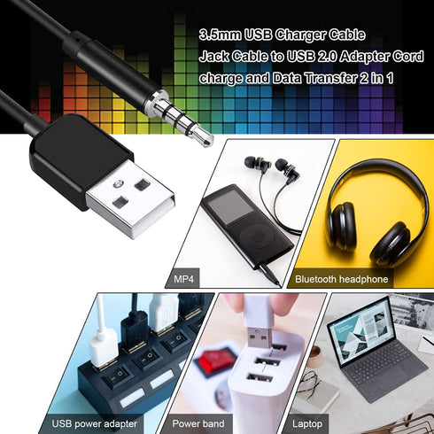 USB to 3.5mm Jack Audio Adapter, Male AUX Audio Jack to USB 2.0 Male Charge Cable Adapter Cord for iPod Shuffle MP3 Player Headphones Speakers and...