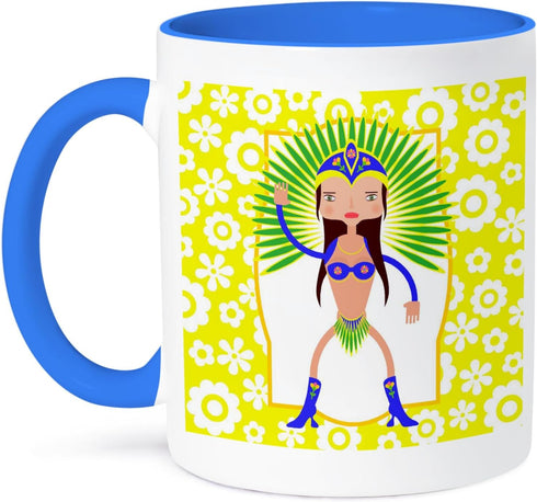3dRose Dancer From Brazil Cartoon Samba Is A Brazilian Dance Originating In Bahia Two Tone Mug, 11 oz, Blue...