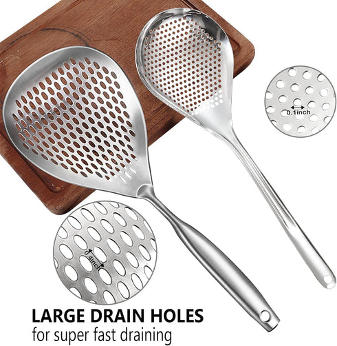 KAYCROWN Skimmer Slotted Spoon, 2 Pack Stainless Steel Pasta Spider Strainer Skimmer Ladle Spoon for Frying and Cooking, Frying Strainer Spoon, Ki...