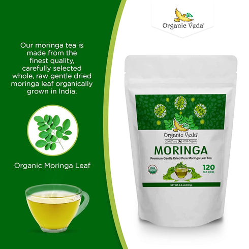 Organic Veda Moringa Tea Bags, Premium Dried Moringa Leaf Tea for Overall Wellness, Non-GMO, Caffeine-Free, & Gluten-Free Organic Tea, 120 Tea Bag...