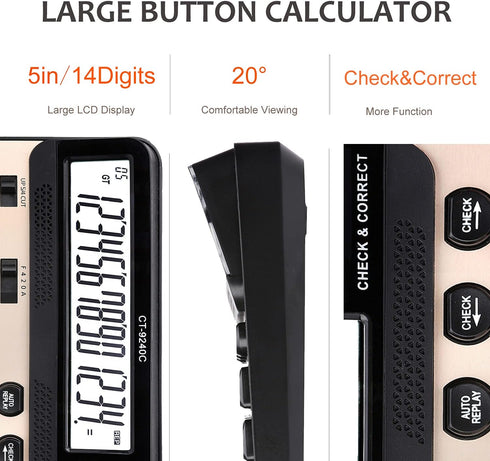 Large Button Calculator,Philley Large LCD Display 14 Digits Desktop Check&Correct Electronic Calculator(CT-9240C)...
