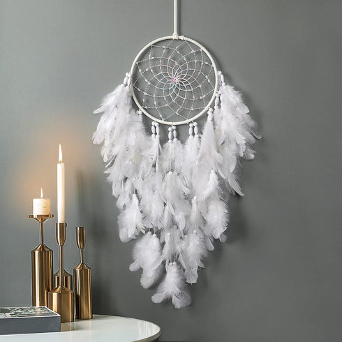Dremisland White Feathers Dream Catcher Wall Hanging Elegant Wall Art Room Decoration for Windows Balcony Bedroom Wedding Party Gift for Girls and...