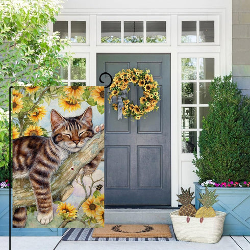 BLKWHT Summer Cat Garden Flag 12x18 Inches Double Sided for Outside, Sunflower Burlap Small Seasonal Yard Flag for Outdoor Decor BW640...